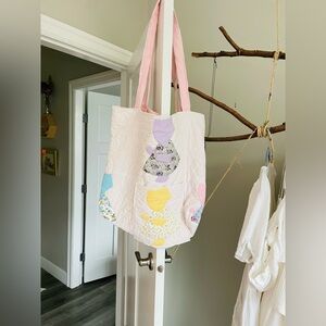 Handmade Quilted Sunbonnet Girls Patchwork XL  Tote Bag in Light Pink